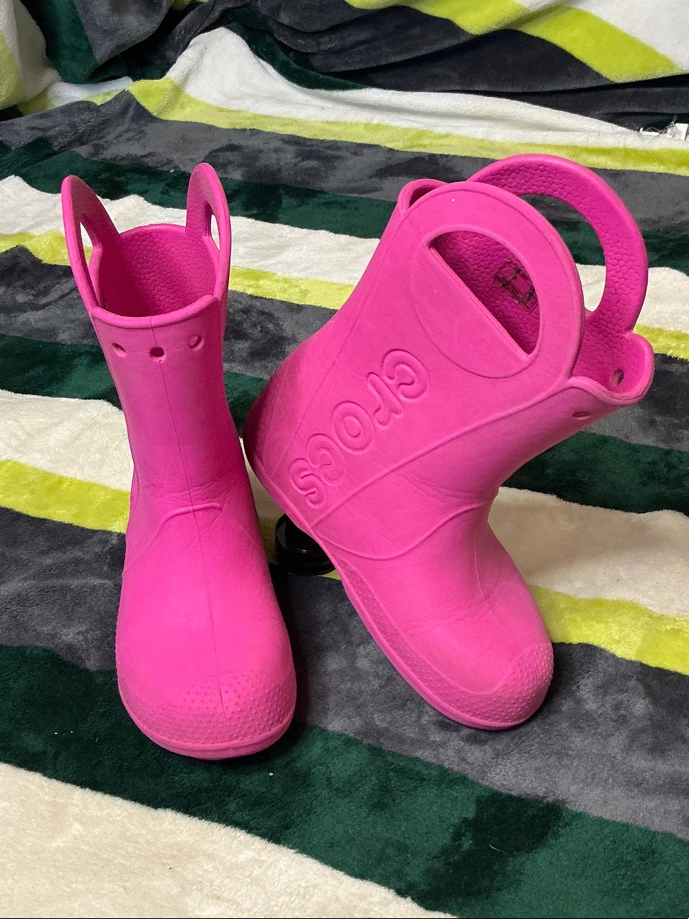 CROCS Kids Bright Pink Handle Rain Boots